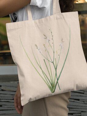 Hollow-Stemmed Asphodel Vintage Floral Print Graphic Canvas Tote Bag